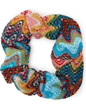 Missoni Zigzag-Intarsia Knitted Scrunchie - Blue
