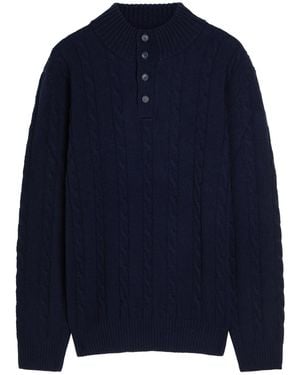 Aurélien Cable-Knit Wool And Cashmere-Blend Polo Jumper - Blue