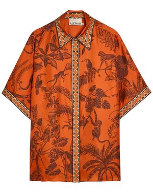 ALÉMAIS Monkey Dance Printed Satin Shirt - Orange