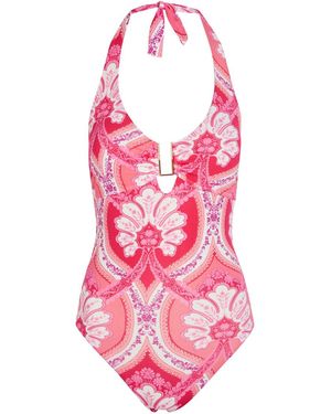Melissa Odabash Tampa Printed Halterneck Swimsuit - Pink
