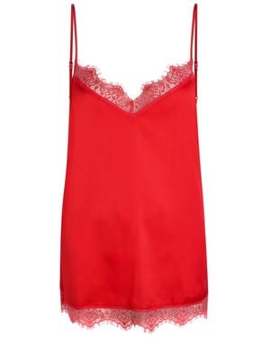 Simone Perele Satin Secrets Lace-Trim Satin Camisole Top - Red