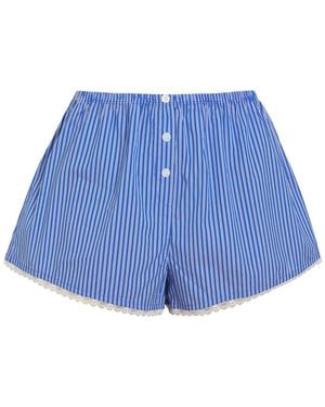 GOOD AMERICAN Striped Lace-Trimmed Cotton-Blend Shorts - Blue