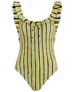 Damson Madder Cheyenne Printed Smocked Swimsuit - Green