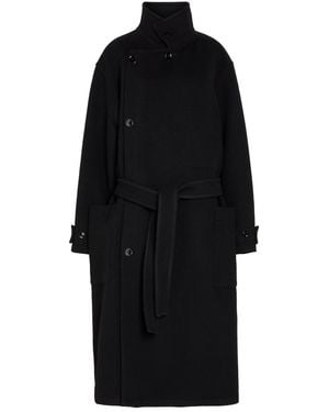 Lemaire High-Neck Wool Coat - Black