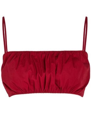STAUD Fiore Gathered Stretch-Cotton Poplin Crop Top