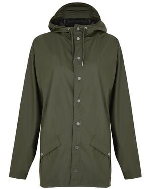 Rains Hooded Rubberised Jacket - Green
