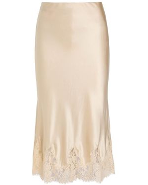 Reformation Carolina Lace-Trimmed Silk-Satin Midi Skirt - Natural