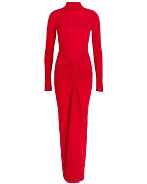 Ronny Kobo Scorpio Ruched Stretch-Mesh Midi Dress - Red