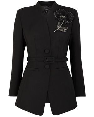 Huishan Zhang Keiran Crystal-Embellished Wool Blazer Jacket - Black