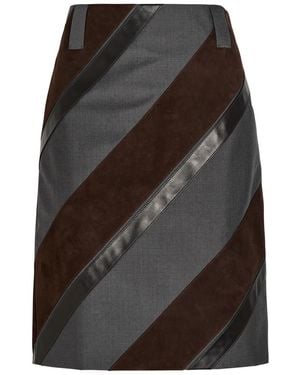 Versace Paneled Leather And Mohair-Blend Knee-Length Skirt - Black