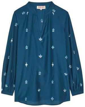 Emporio Sirenuse Ilizia Embroidered Cotton And Silk-Blend Shirt - Blue