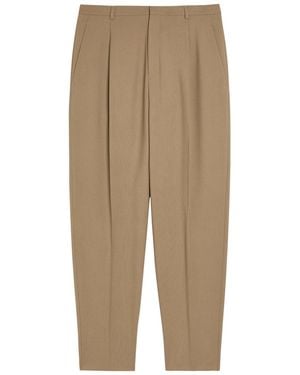 Saint Laurent Belted Wool And Mohair-Blend Trousers - Natural