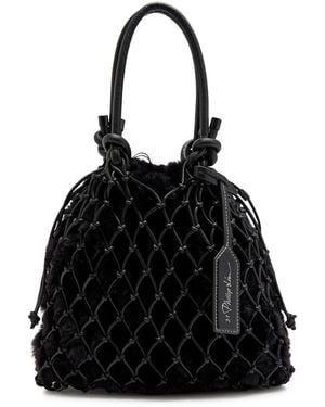3.1 Phillip Lim Macrame Mini Caged Faur Fur Tote - Black