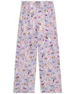 Balmain Floral-Print Wide-Leg Silk Trousers - Blue