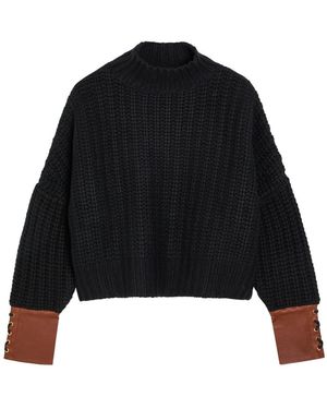 SKIIM Hero Leather-Trimmed Cashmere Jumper - Black
