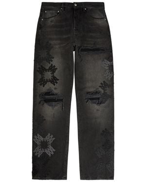 Amiri Distressed Logo-Appliquéd Straight-Leg Jeans - Black