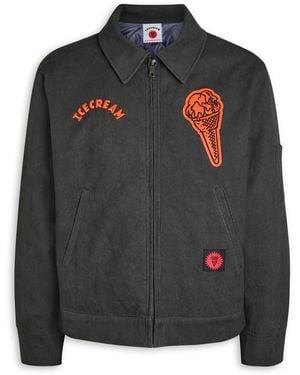 ICECREAM Cone Patch Work Canvas Jacket - Black