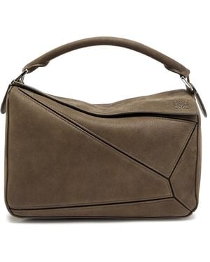 Loewe Puzzle Small Grained Nubuck Top Handle Bag - Brown