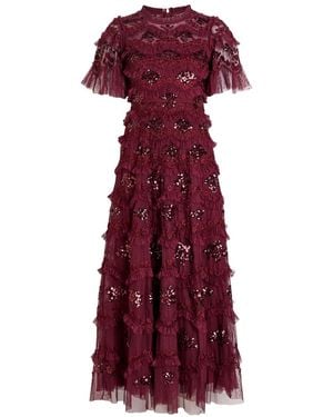 Needle & Thread Daisy Wave Ruffled Sequin-Embellished Tulle Gown - Red