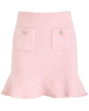 Self-Portrait Peplum Ribbed Alpaca-Blend Mini Skirt - Pink