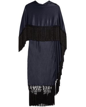 Wales Bonner Solstice Cape-Effect Tassel Satin Midi Dress - Blue