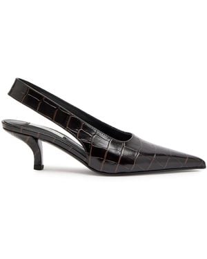 TOTEME Classic Croco Embossed Leather Slingback Pumps - Black