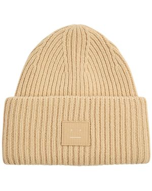 Acne Studios Logo Ribbed Wool Beanie - Natural