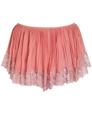 Saint Laurent Lace-Trim Silk-Georgette Shorts - Red
