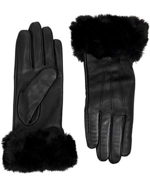 Dents Sarah Faux Fur-Trimmed Leather Gloves - Black