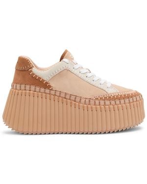 Chloé Nama Panelled Suede Flatform Trainers - Natural