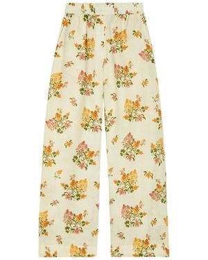 Agua Bendita Tota Floral-Print Linen Trousers - Metallic