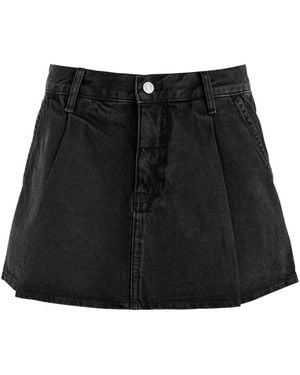 FRAME Pleated Denim Mini Skirt - Black