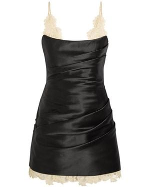 De La Vali Kasai Layered-Lace And Satin Mini Dress - Black