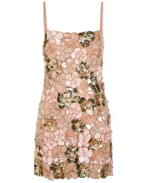 LoveShackFancy Aleria Floral Sequin-Embellished Tulle Mini Dress - Natural