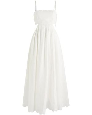 Zimmermann Rhiannon Scallop Linen Midi Dress - White