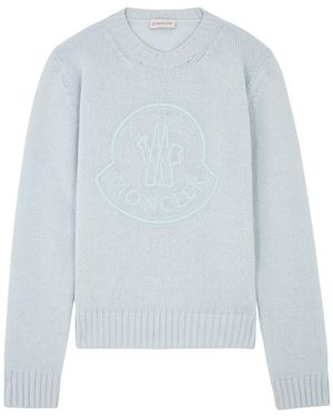 Moncler Logo-embroidered Wool-blend Jumper - Blue