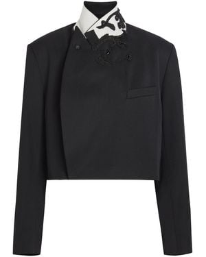 Dries Van Noten Bosea Embroidered Contrasting Collar Wool Blazer - Black