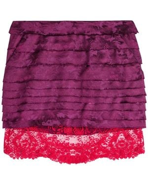 Saint Laurent Tiered Floral-Jacquard Woven Mini Skirt - Purple