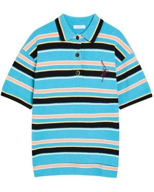 Rabanne Striped Logo-Embroidered Cotton-Blend Polo Shirt - Blue