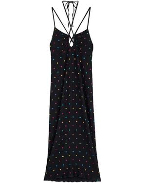 Never Fully Dressed Megan Plissé Printed Chiffon Midi Dress - Black