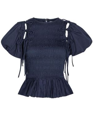 Damson Madder Becca Shirred Cotton Blouse - Blue