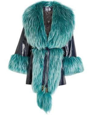 Chloé Shearling-Embellished Leather Jacket - Blue