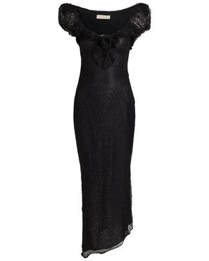 De La Vali Eden Ruffle-Trimmed Lace Midi Dress - Black