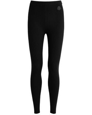 Moncler Logo Ribbed-Knit Leggings - Black