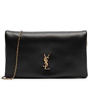 Saint Laurent Puffy Leather Wallet-On-Chain - Black