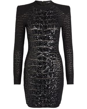 Balmain Sequin-Embellished Crocodile-Knit Mini Dress - Black