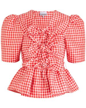 Ganni Gingham Taffeta Blouse - Red