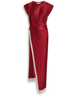 Rabanne Embellished Stretch-Satin Midi Dress - Red