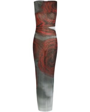 Jean Paul Gaultier Printed Mesh Maxi Dress - Red