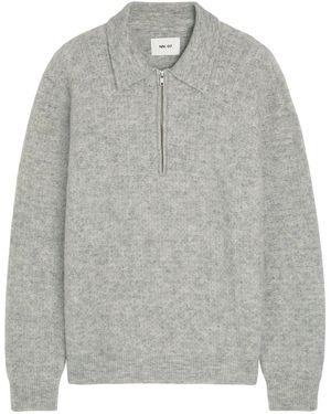 NN07 Alfie Alpaca-Blend Polo Jumper - Grey